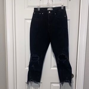 American Eagle Outfitters Black Distressed Cropped Jeans